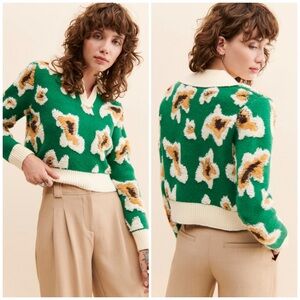 Callahan Knitwear Green Robbie Long Sleeve Polo Sweater Size M